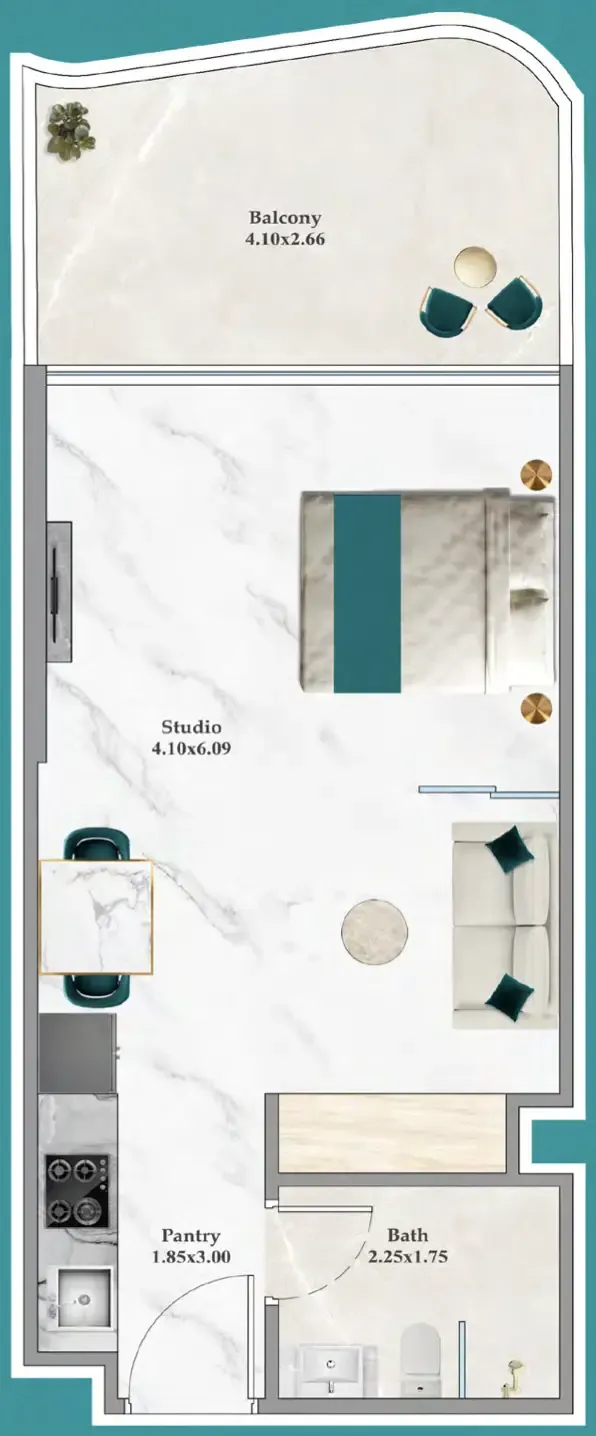 Breez Studio floor plan, 447 sqft