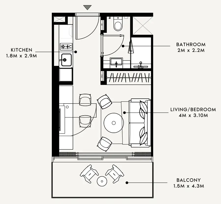 Azizi Milan Studio floor plan, 358 sqft