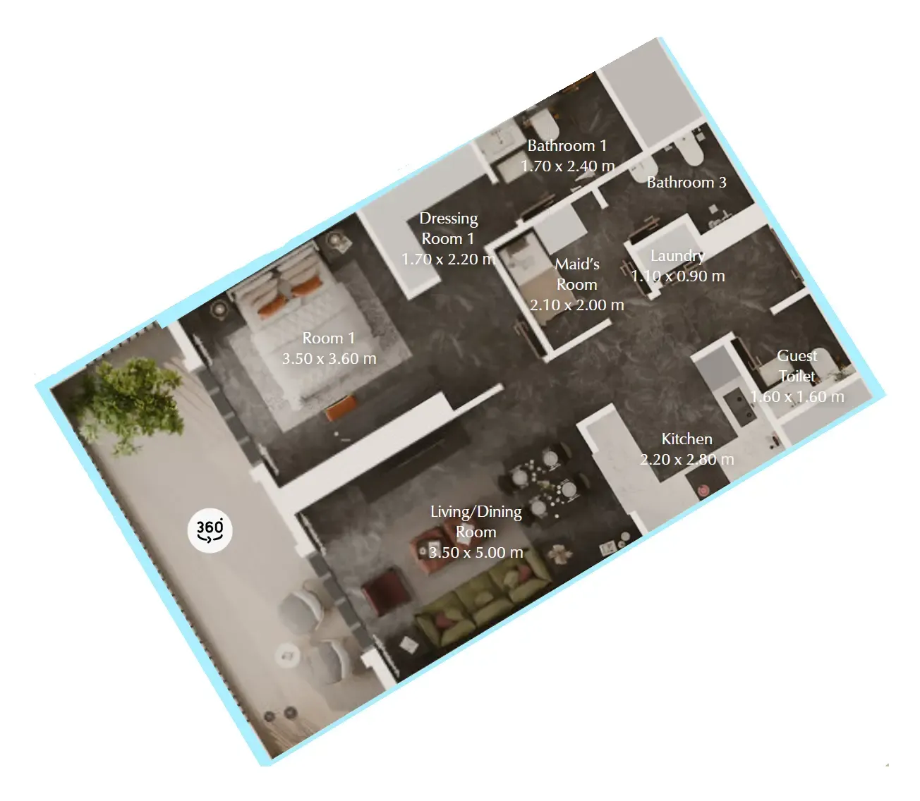 Bab Al Qasr Garden Residences 65 1 bed floor plan, 930 sqft