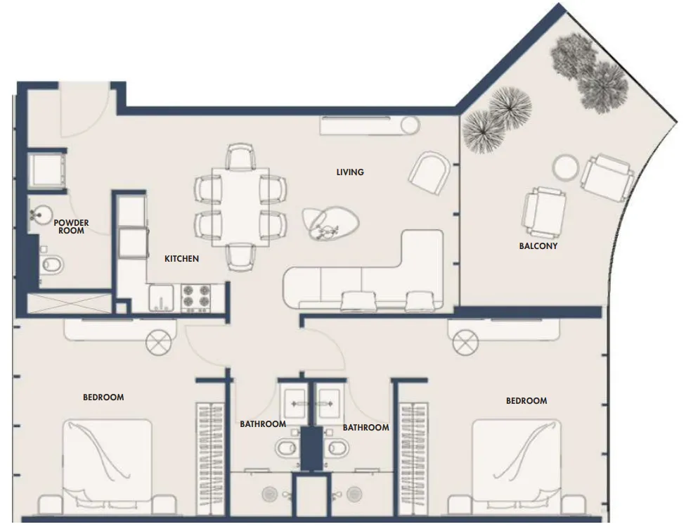 Amra Residences 2 bed floor plan, 1,090 sqft