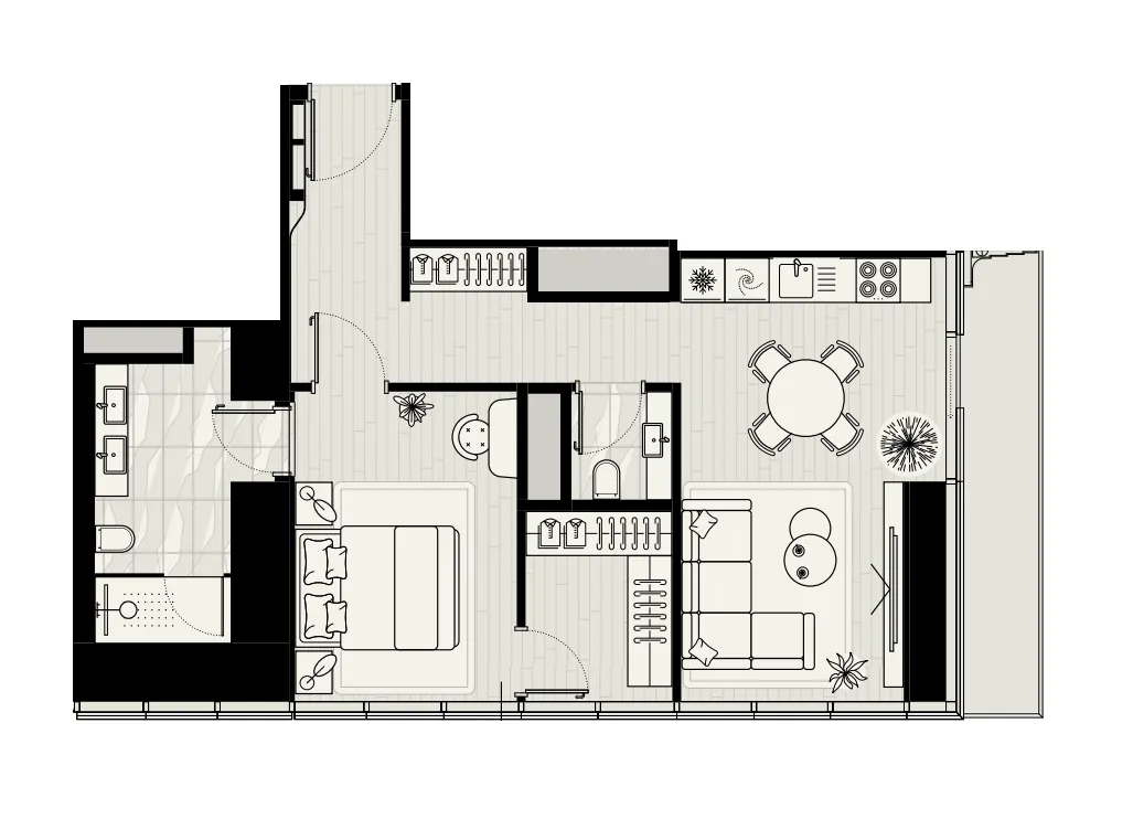 LIV Maritime 1 bed floor plan, 871 sqft