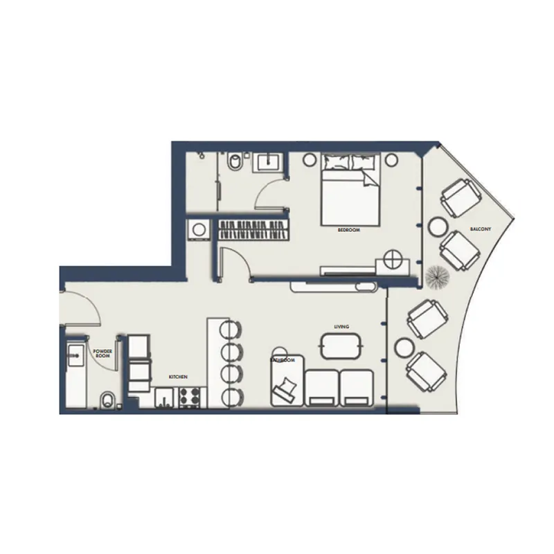 Amra Residences 1 bed floor plan, 763 – 798 sqft