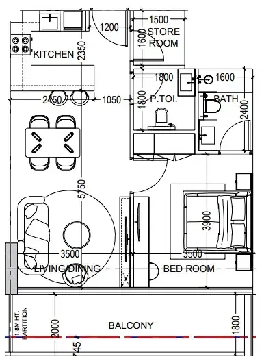 Al Haseen Residences 6 1 bed floor plan, 759 sqft