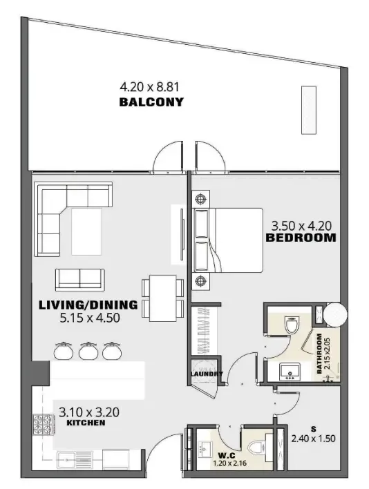 Volna by Kasco 1 bed floor plan, 805 sqft
