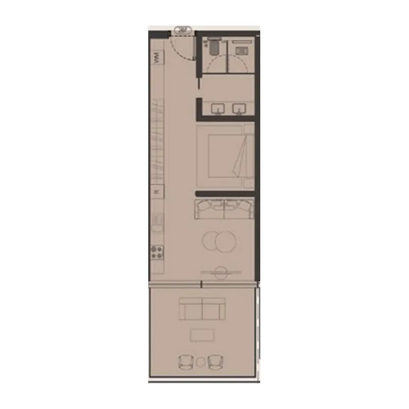 Omoria Private Residences Studio floor plan, 724 sqft