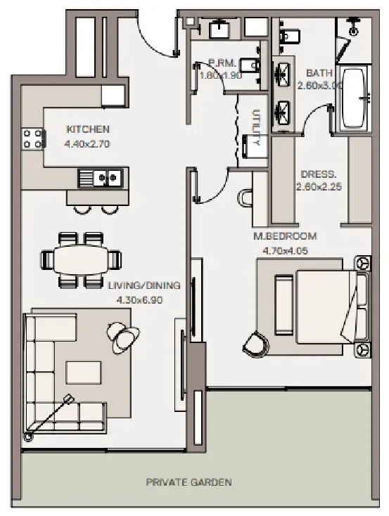 Haven Living 1 bed floor plan, 1,219 sqft