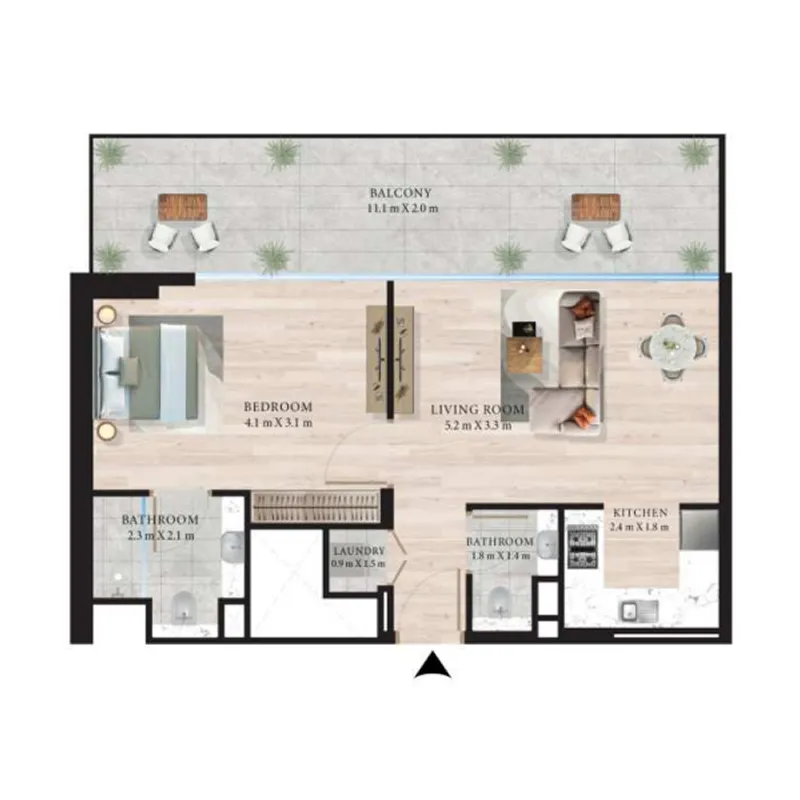 Maas Azurline Residences 1 bed floor plan, 757 sqft