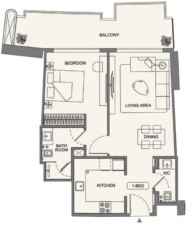 Binghatti Wraith 1 bed floor plan, 804 – 805 sqft