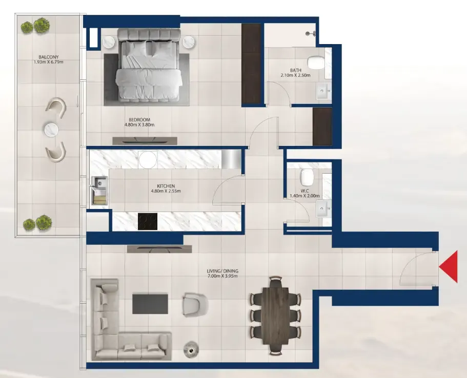 Al Vista 1 bed floor plan, 1,076 sqft
