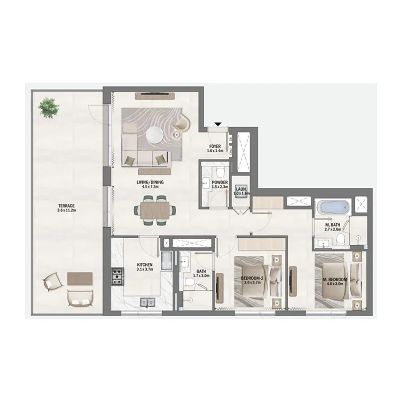 Beachfront Gates 2 bed floor plan, 1,645 sqft