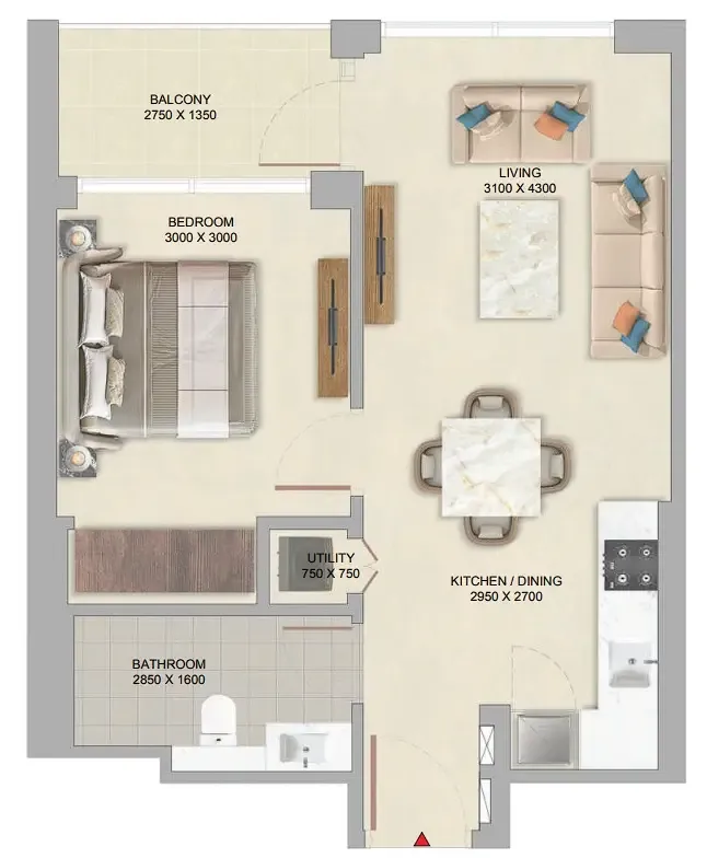 The Woods at Sobha Sanctuary 1 bed floor plan, 540 sqft