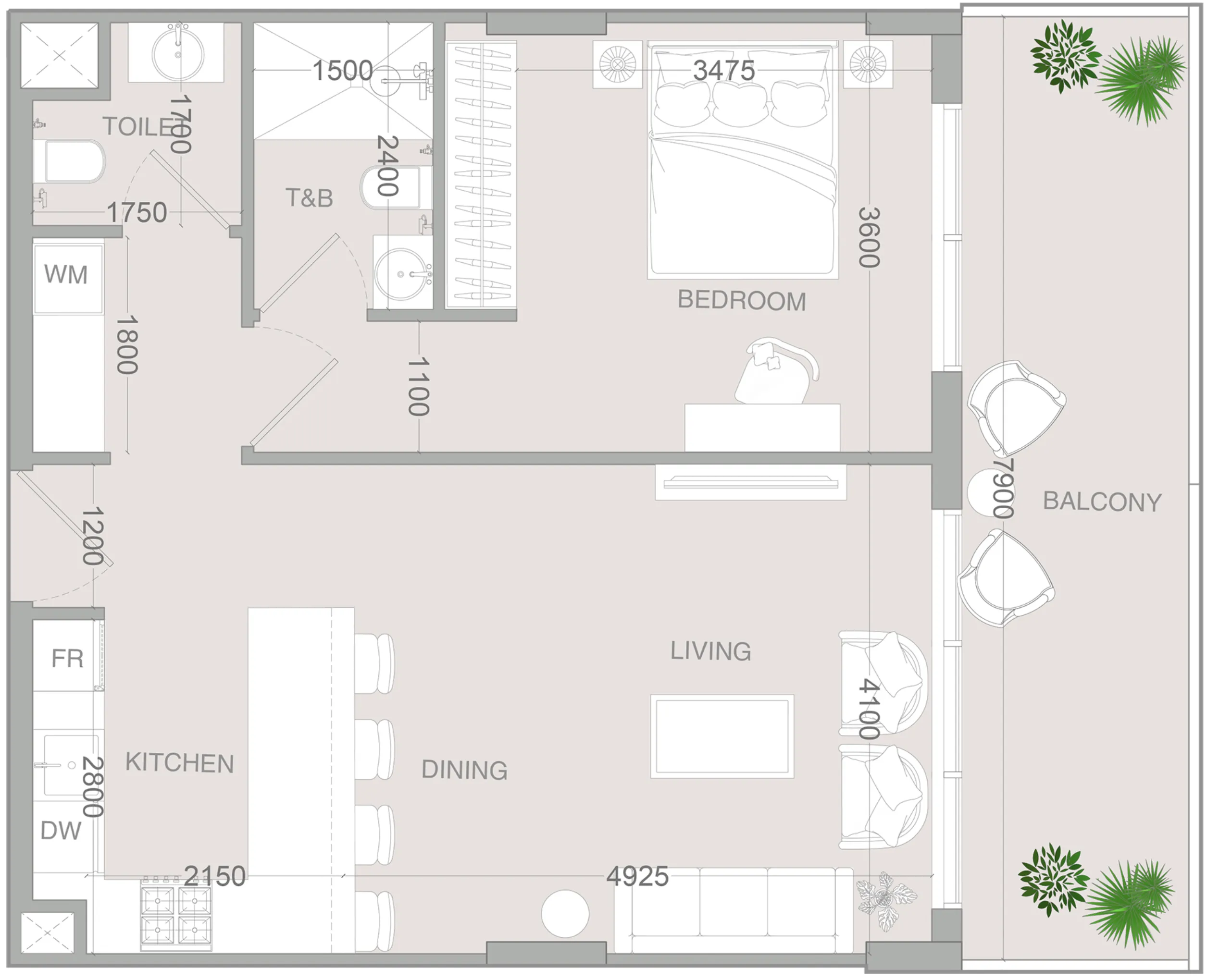 IR1DIAN Park 2 1 bed floor plan, 838 sqft