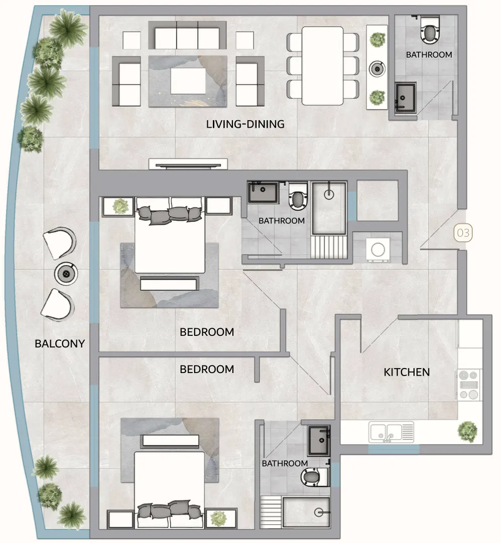 One 678 Residences 2 bed floor plan, 1,722 – 2,523 sqft