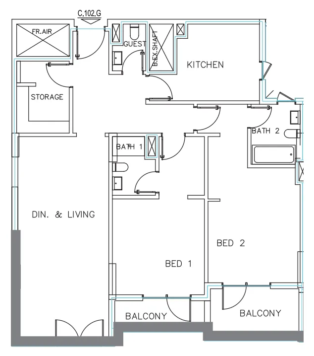Janayen Avenue 2 bed floor plan, 1,559 sqft