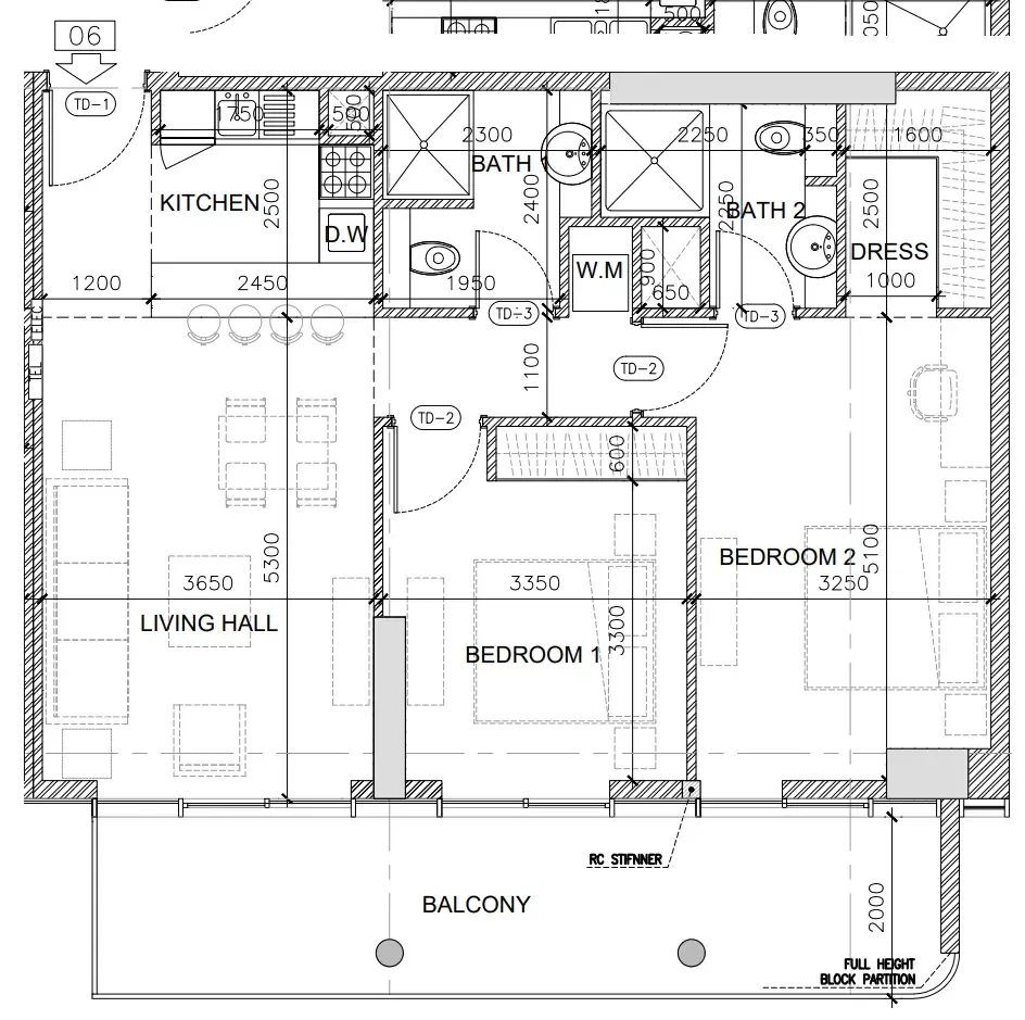Oak Yard 2 bed floor plan, 1,111 sqft
