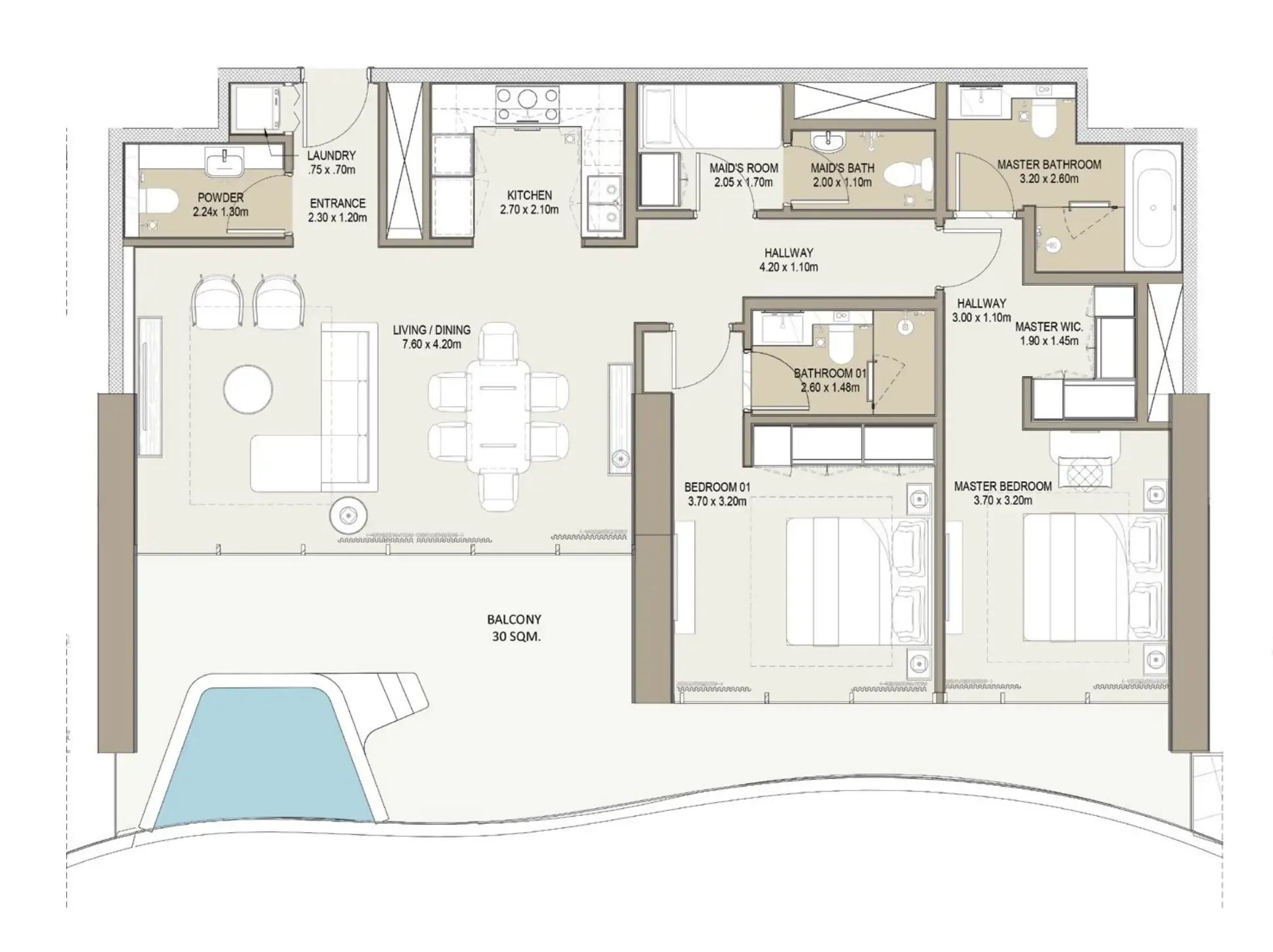 Laguna Residence 2 bed floor plan, 1,071 – 1,156 sqft