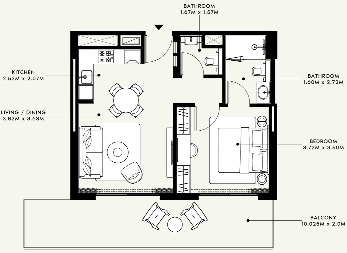 Azizi Venice 1 bed floor plan, 769 sqft