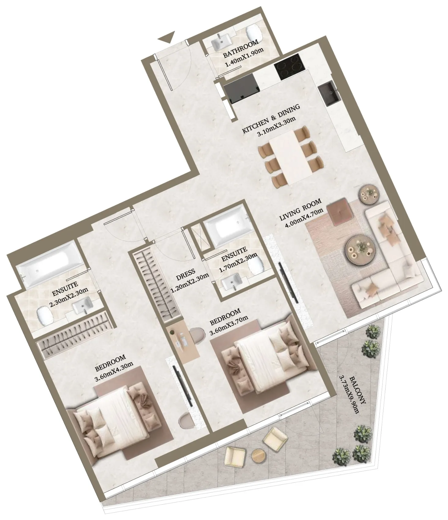 Arthouse Hills 2 bed floor plan, 1,200 sqft