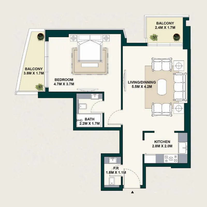 Exotica by Al Marina 1 bed floor plan, 818 sqft