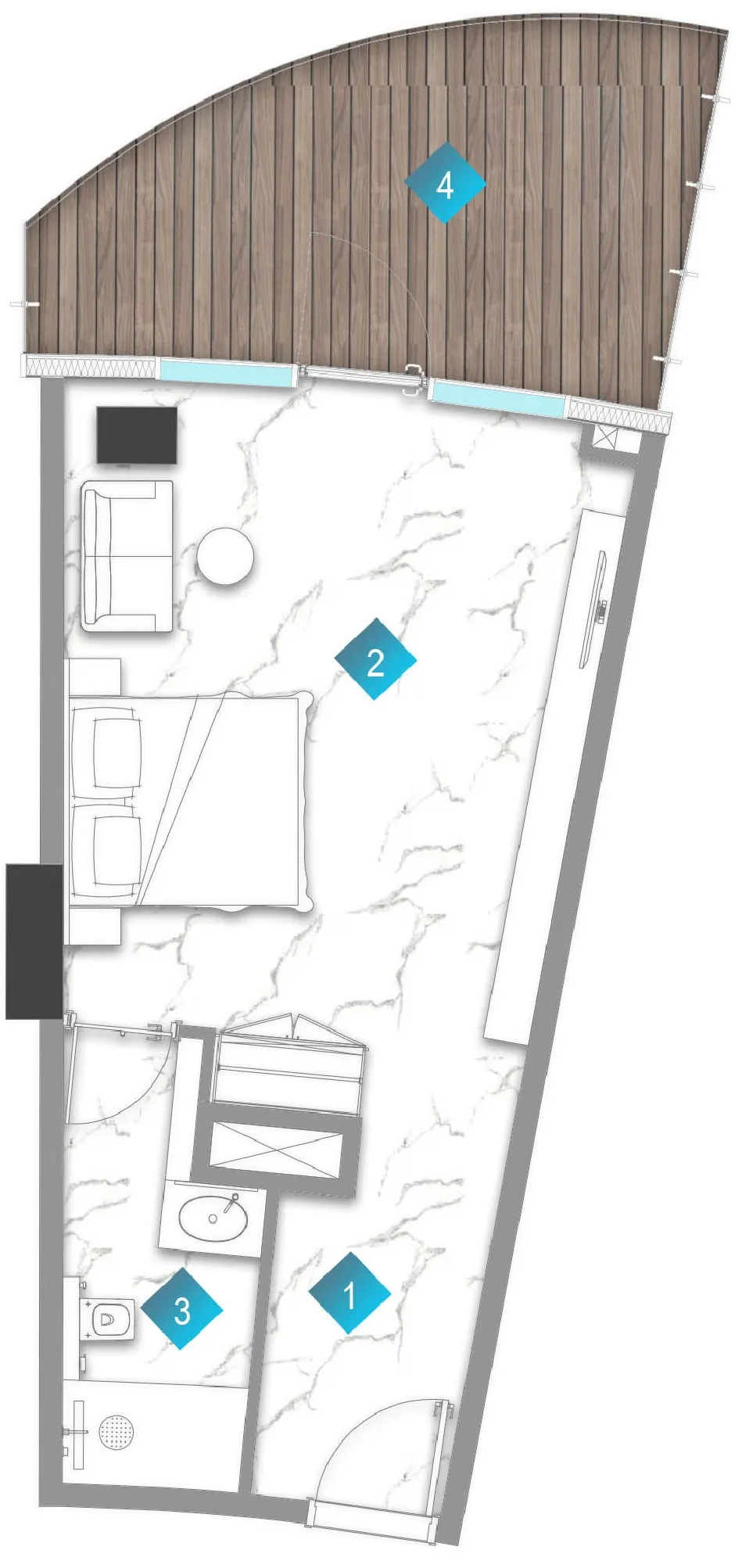 Aqua Arc Studio floor plan, 628 sqft