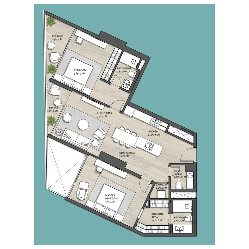 Vistal by Victoria Swarovski 2 bed floor plan, 1,170 sqft