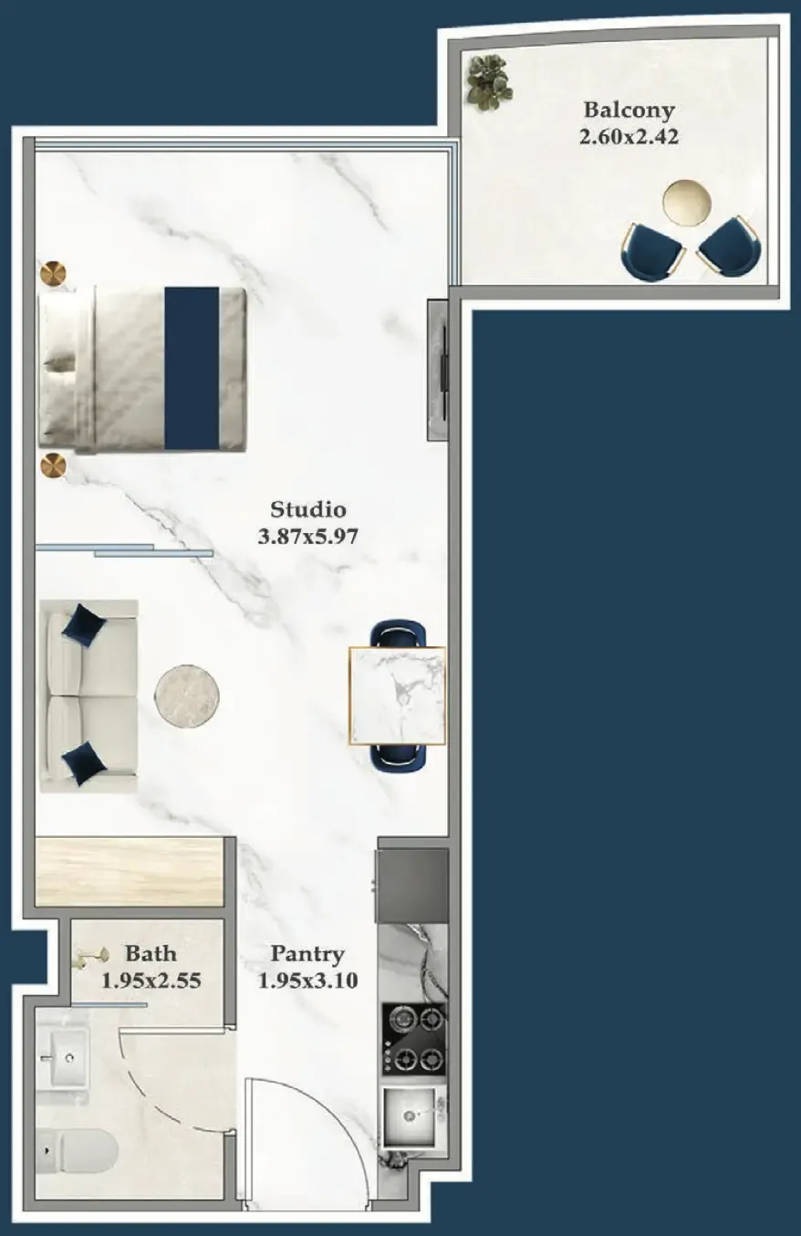 Serenz Studio floor plan, 439 sqft