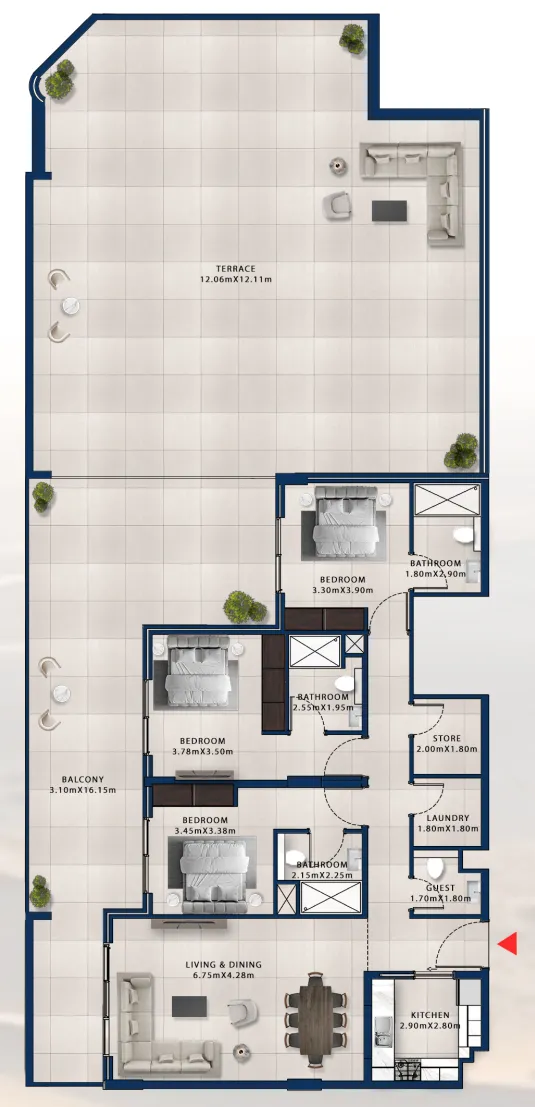 Asayel Avenue 3 bed floor plan, 3,482 sqft