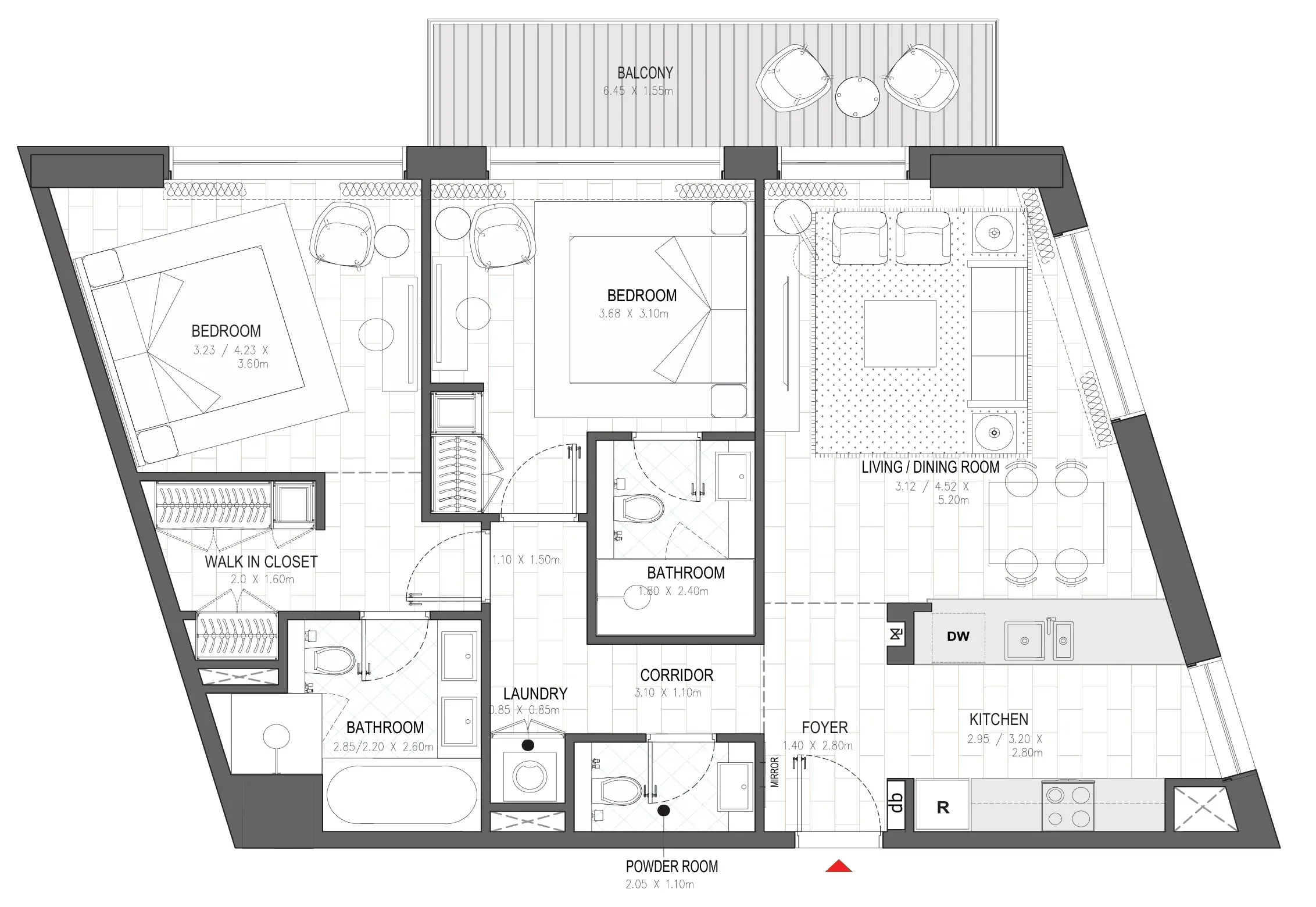 Palace Residences Al Mamsha 2 bed floor plan, 1,169 sqft