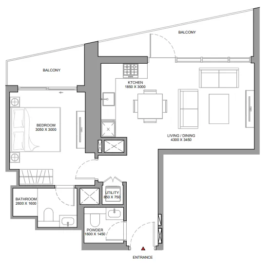 The Horizon at Sobha Central 1 bed floor plan, 782 sqft