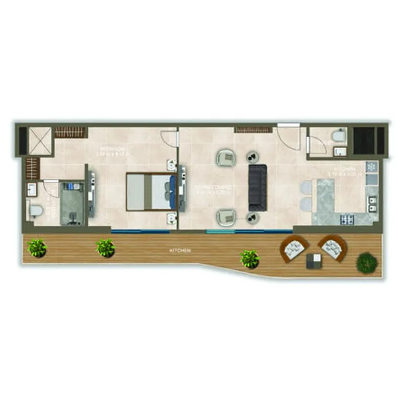 Nova Tower 1 bed floor plan, 970 sqft