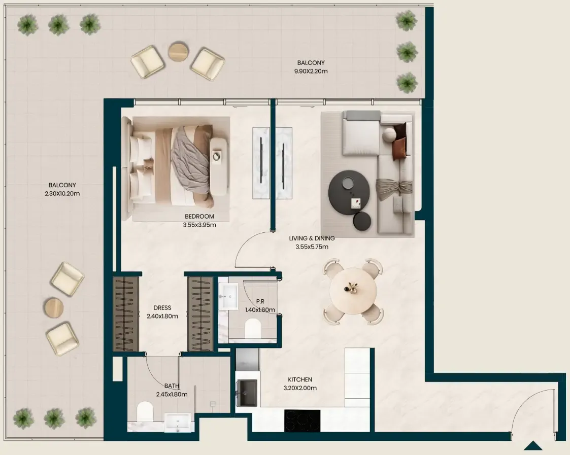 Kyomi Residences 1 bed floor plan, 1,151 sqft