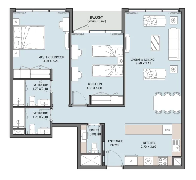 Verdana X 2 bed floor plan, 1,069 sqft