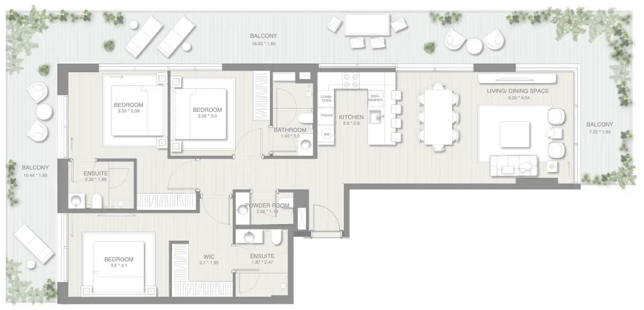 Sol Levante 3 bed floor plan, 1,994 sqft