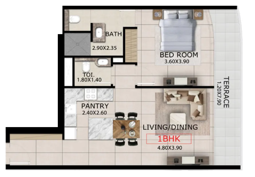 Mayfair Gardens 1 bed floor plan, 819 sqft