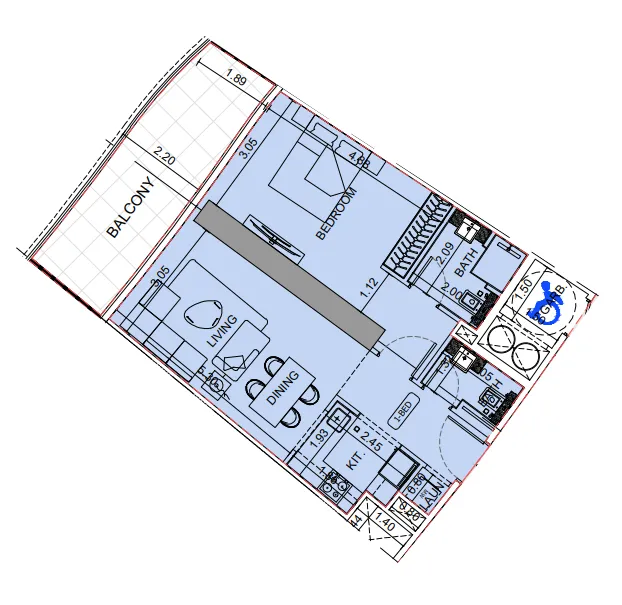 Binghatti Aquarise 1 bed floor plan, 800 sqft