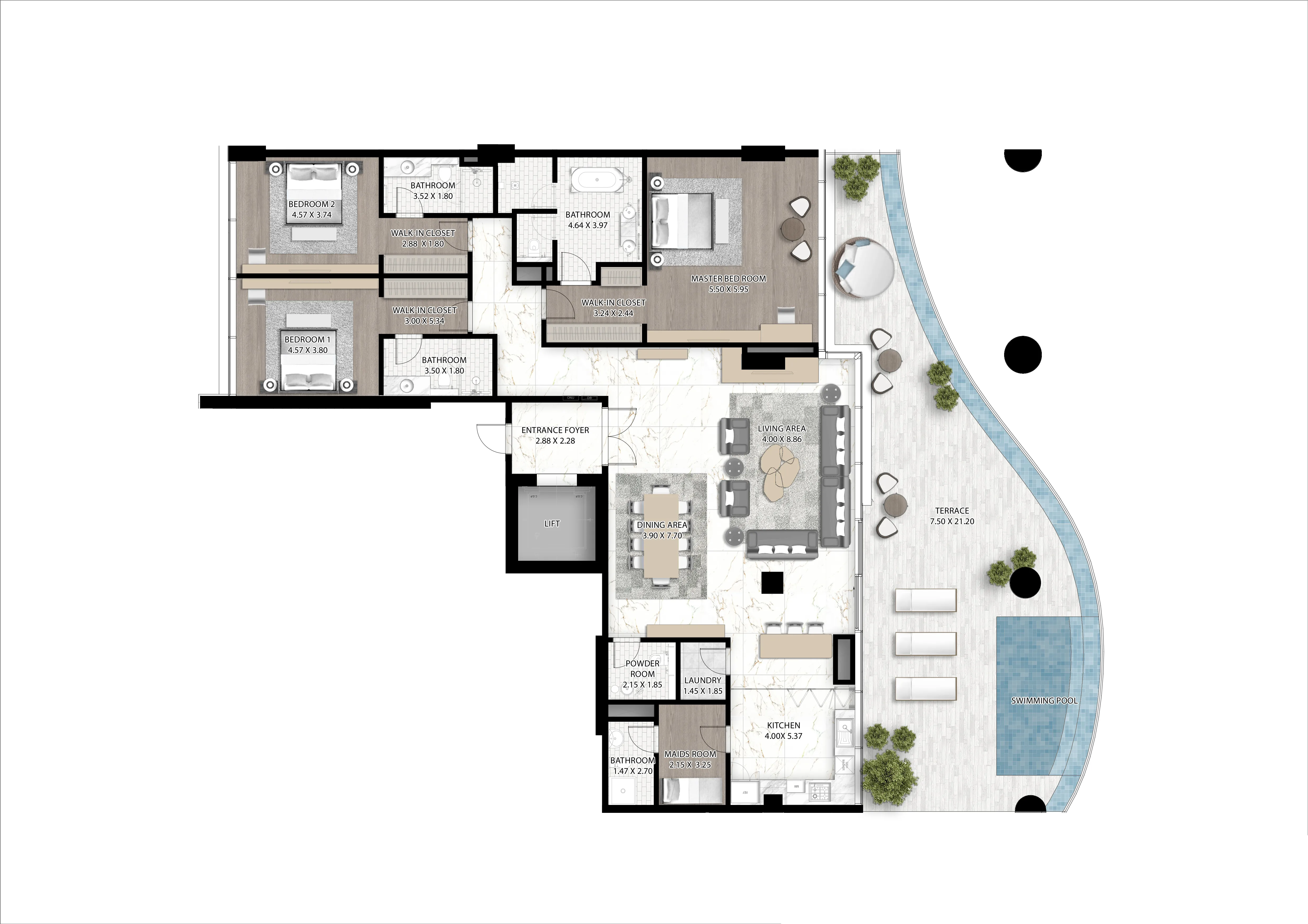 Cavalli Couture 3 bed floor plan, 4,106 sqft