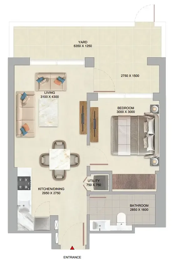 The Woods Abode at Sobha Sanctuary 1 bed floor plan, 650 sqft