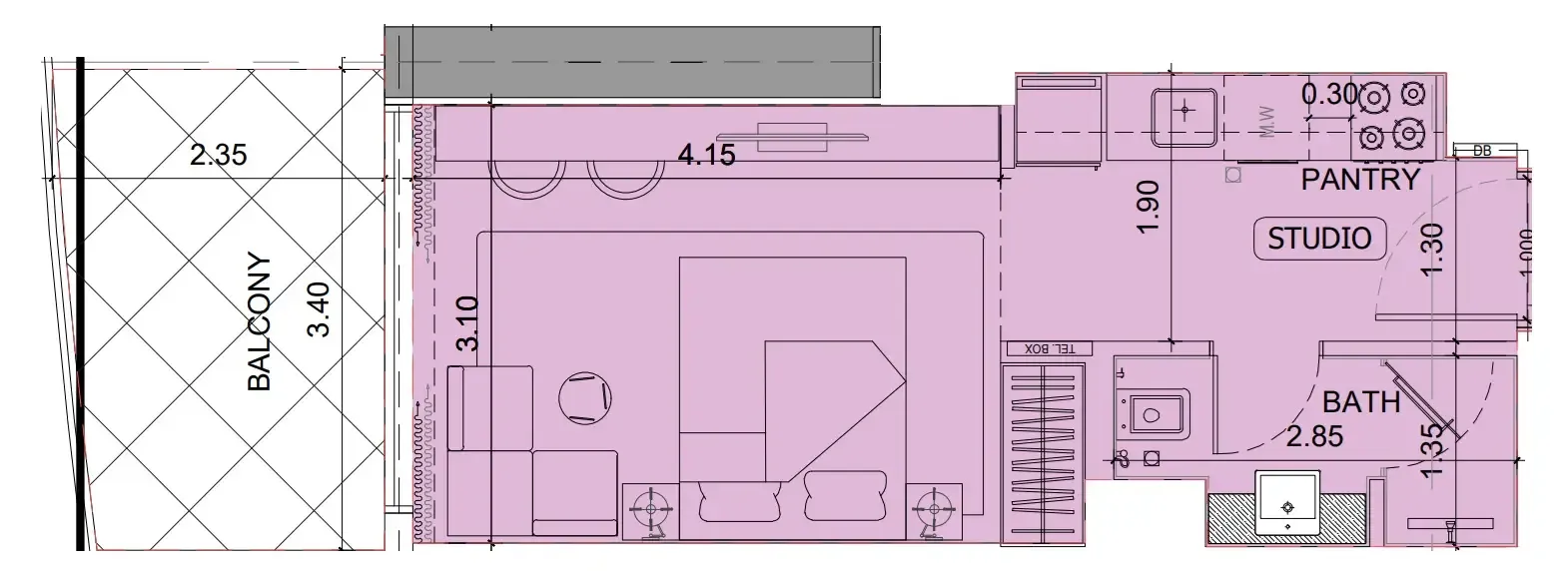 Project Maybach Studio floor plan, 380 sqft
