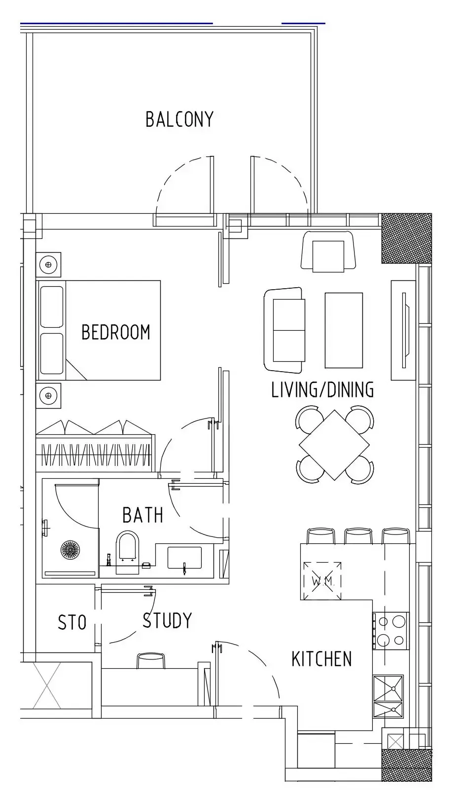 Damac District 1 bed floor plan, 702 sqft