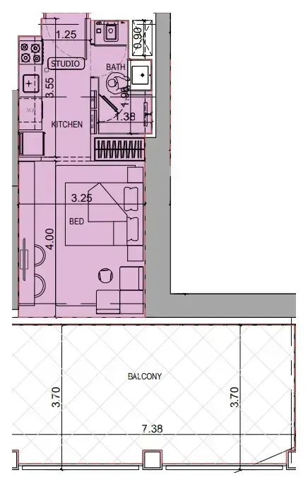 Binghatti Titania Studio floor plan, 617 sqft