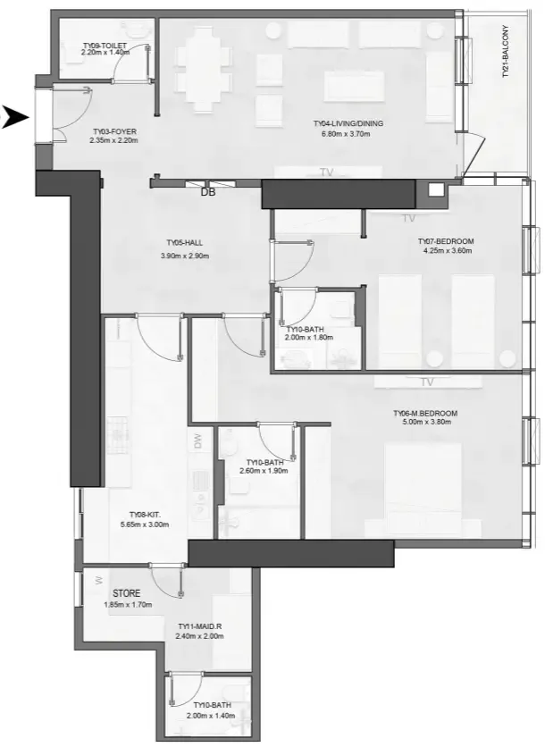 Joud Tower 2 bed floor plan, 1,547 – 1,548 sqft