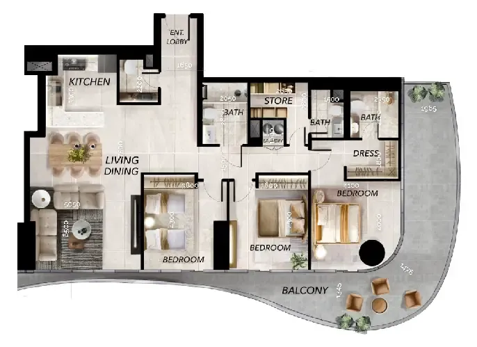 Radiant Waves 3 bed floor plan, 2,101 sqft