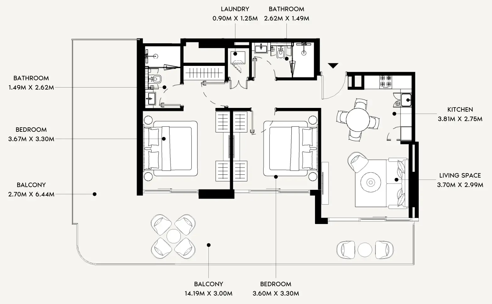 Azizi Leily 2 bed floor plan, 1,369 sqft