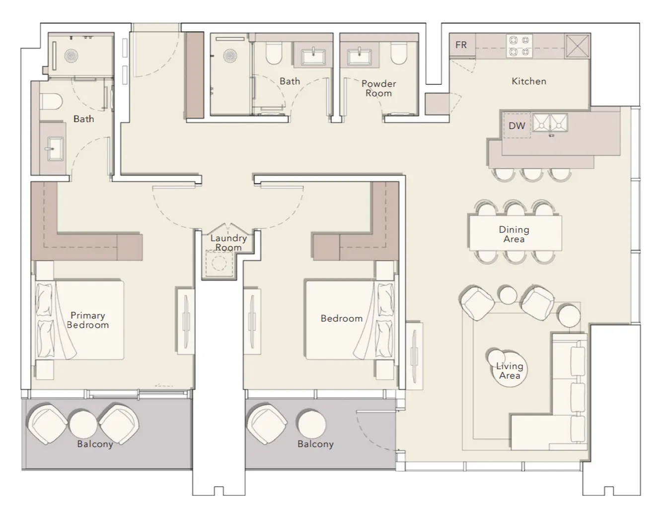 One River Point 2 bed floor plan, 1,462 sqft
