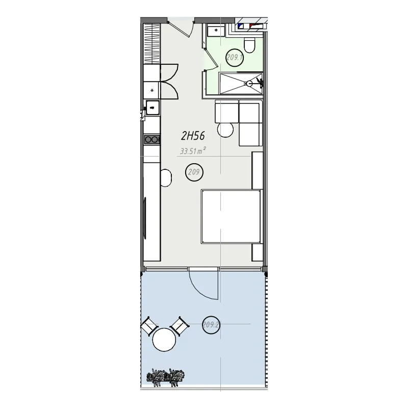 ZEN Studio floor plan, 366 sqft