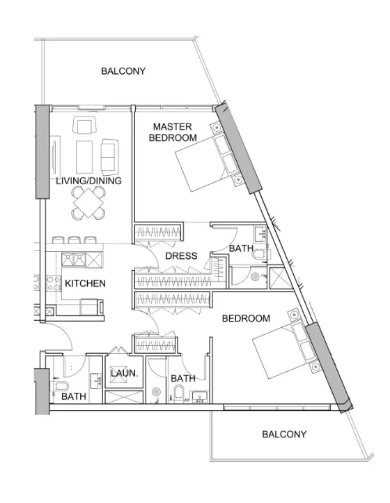 Golf Greens 2 bed floor plan, 1,345 sqft