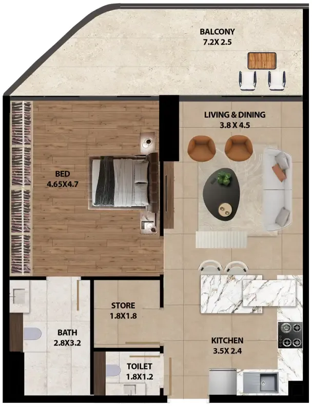 Marquis One 1 bed floor plan, 926 sqft