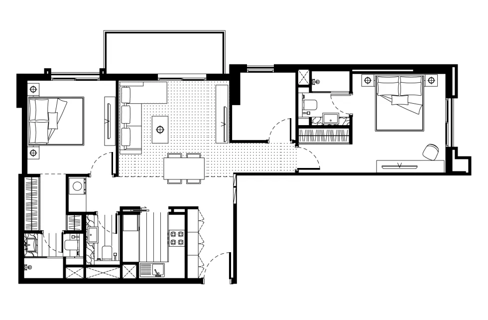 FH Residency 2 bed floor plan, 1,042 sqft