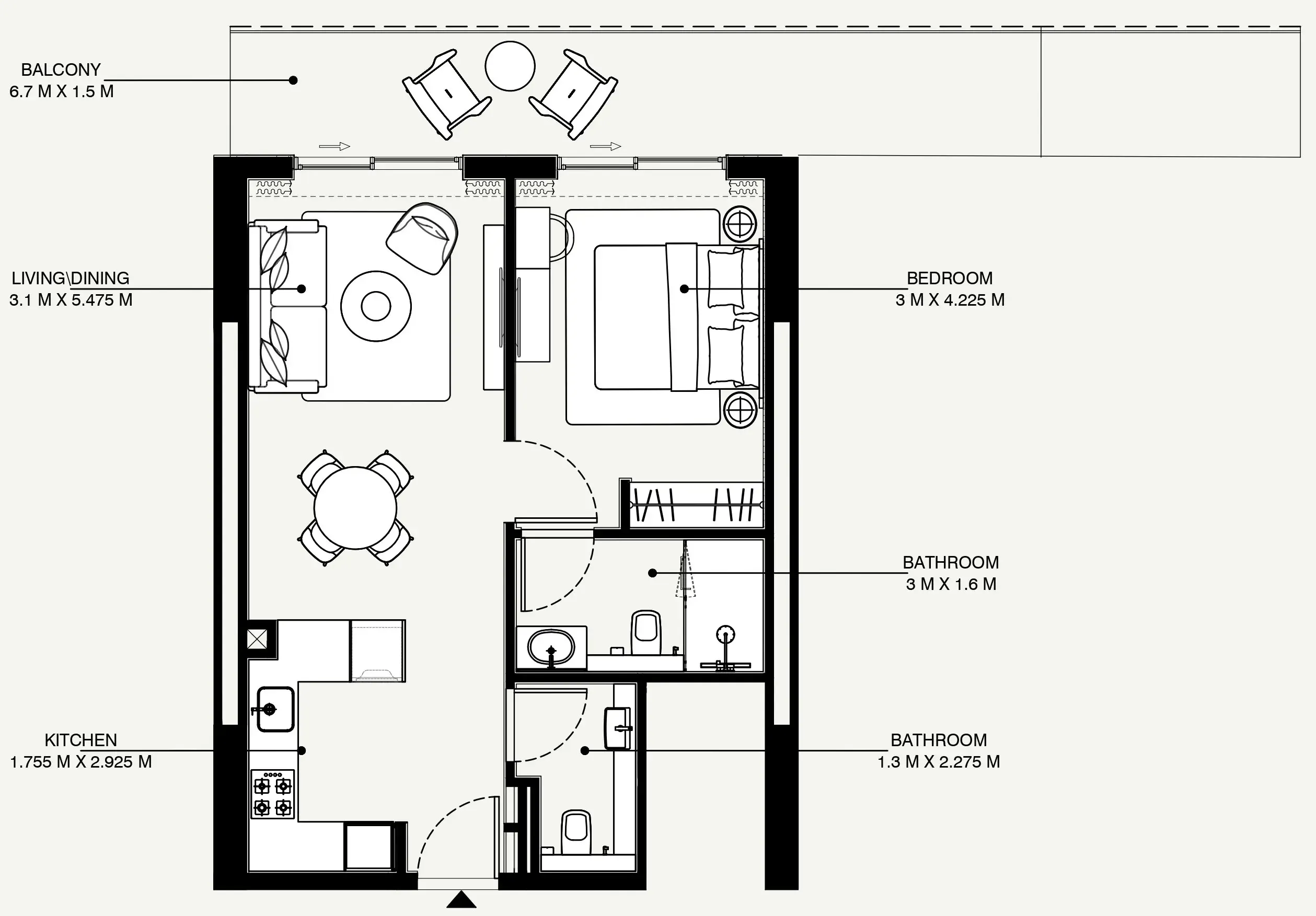 Azizi Venice 1 bed floor plan, 813 sqft