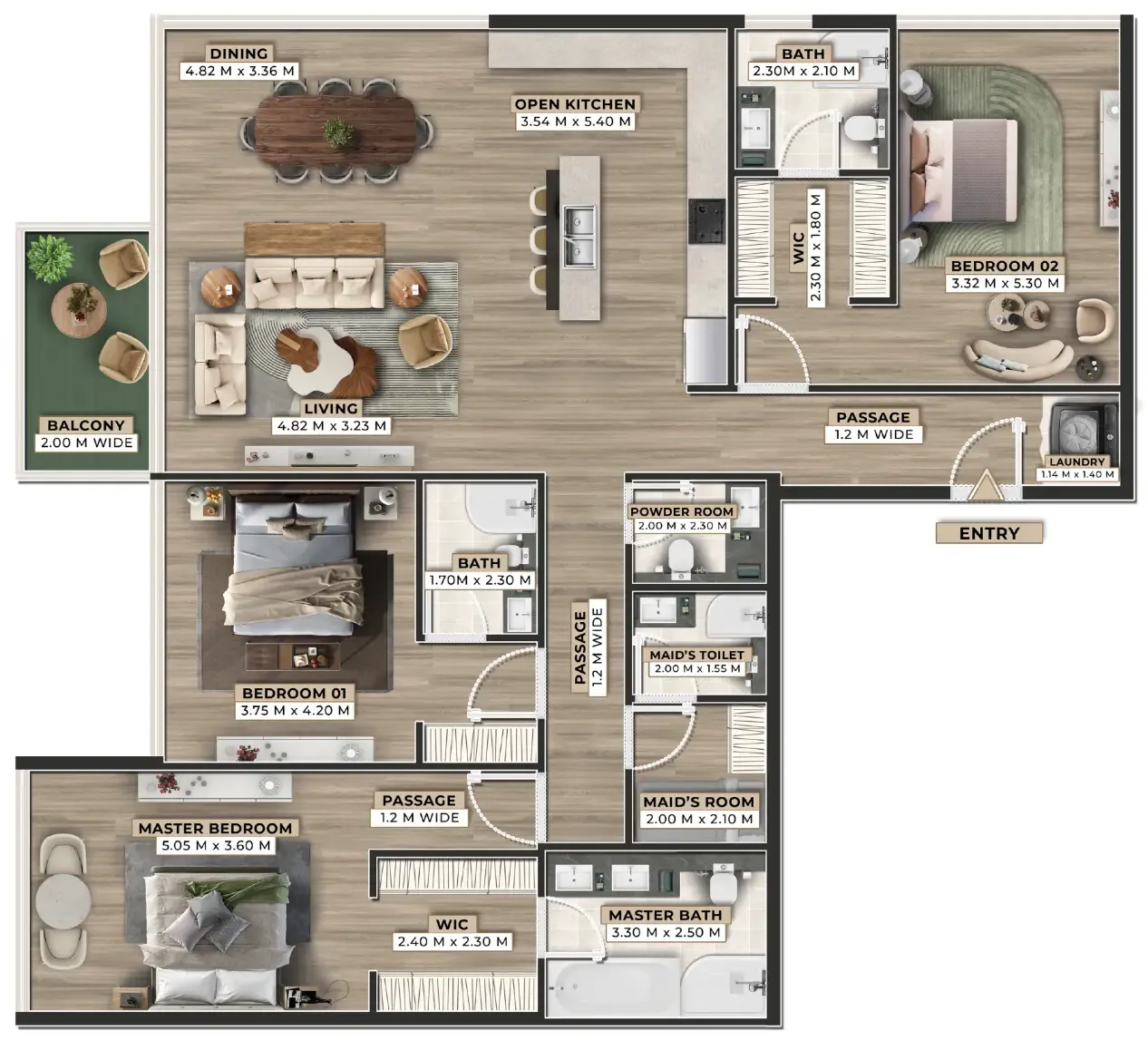 Firoza 3 bed floor plan, 2,021 sqft